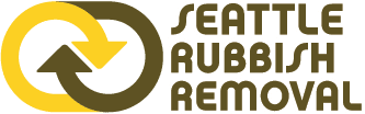 Seattle Rubbish Removal logo featuring circular arrows in yellow and brown, symbolizing recycling and junk removal services in Seattle.
