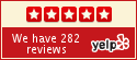Yelp badge displaying Seattle Rubbish Removal's 282 reviews and four-star rating, emphasizing customer feedback and service quality in junk removal.