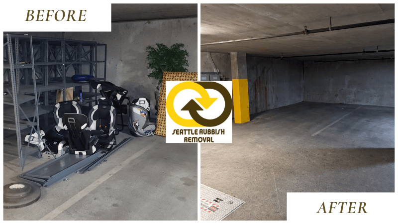 Cluttered garage in Seattle before cleanout