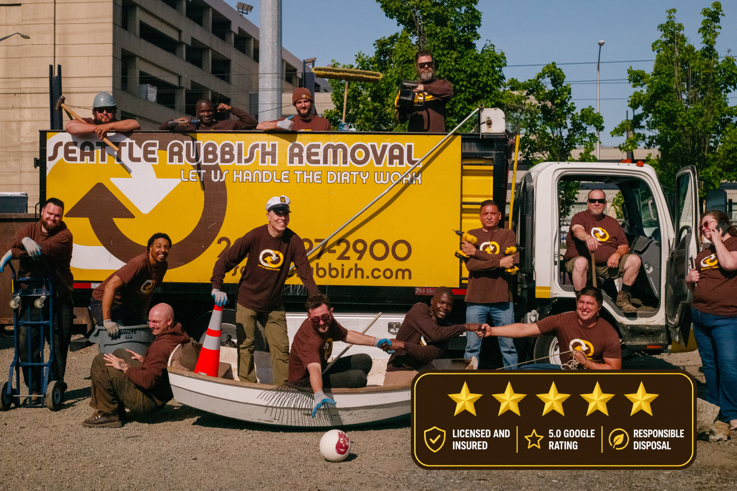 Bulk item pickup crew loading a couch in Seattle
