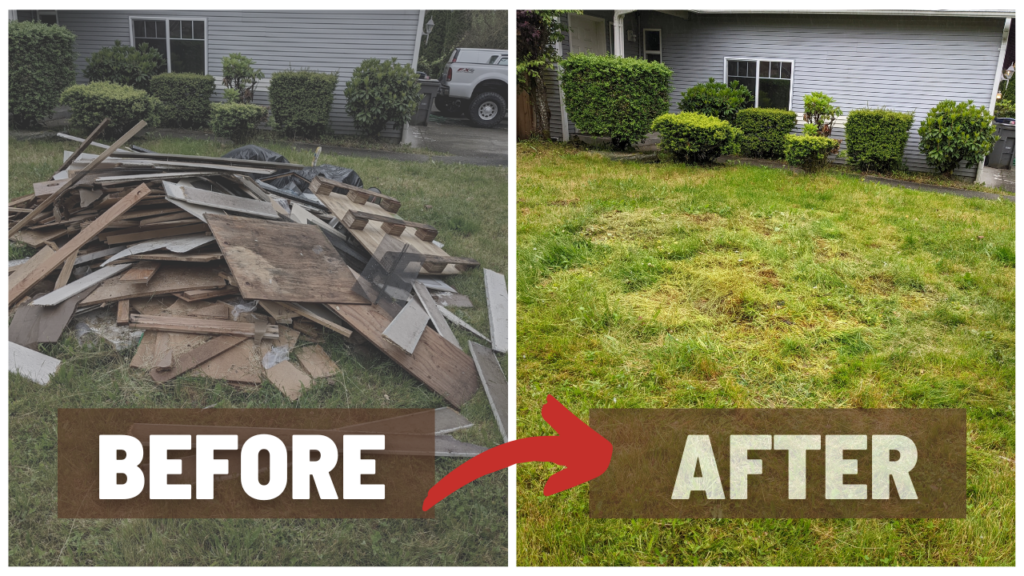 debris pile in Seattle before and after removal