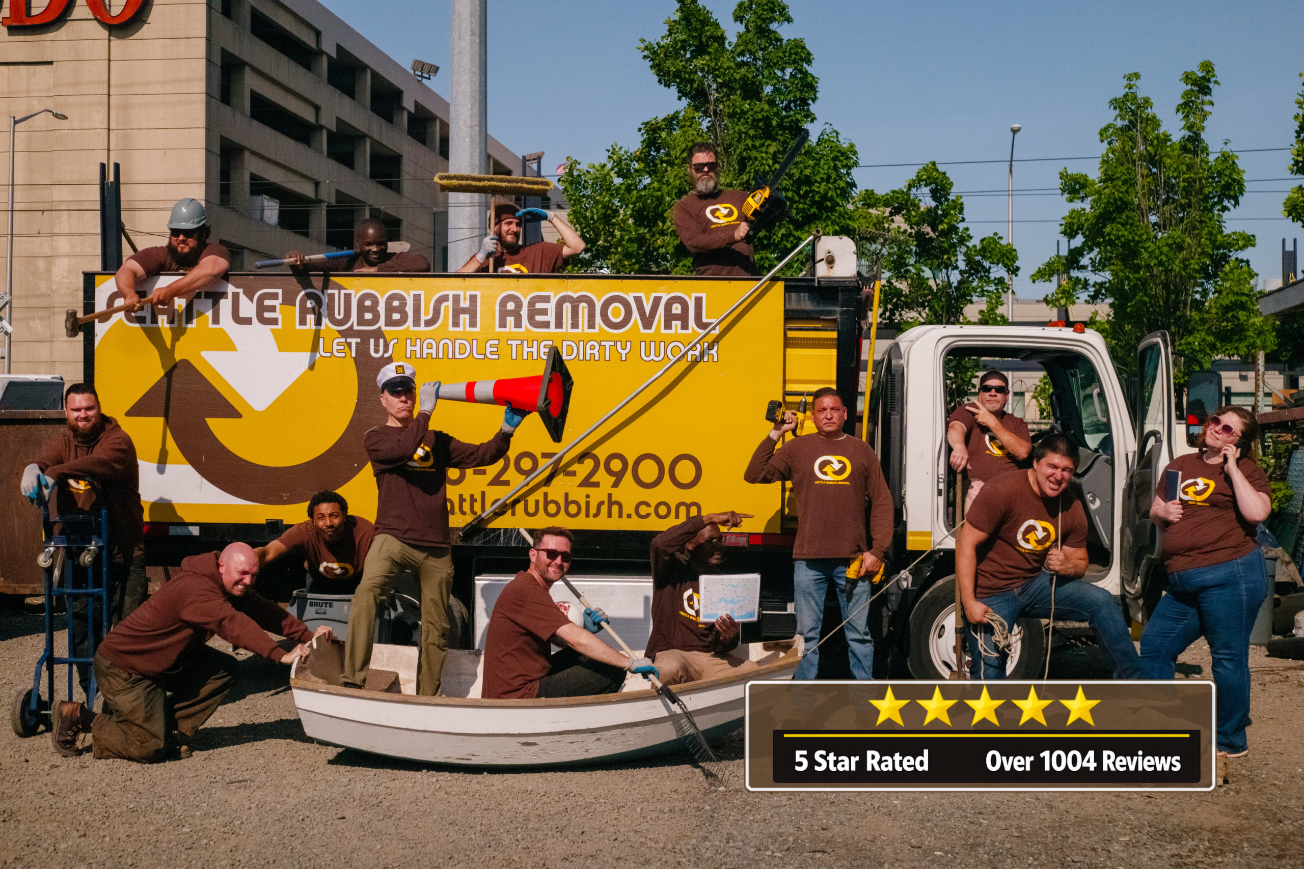 Debris removal crew loading a truck in Seattle