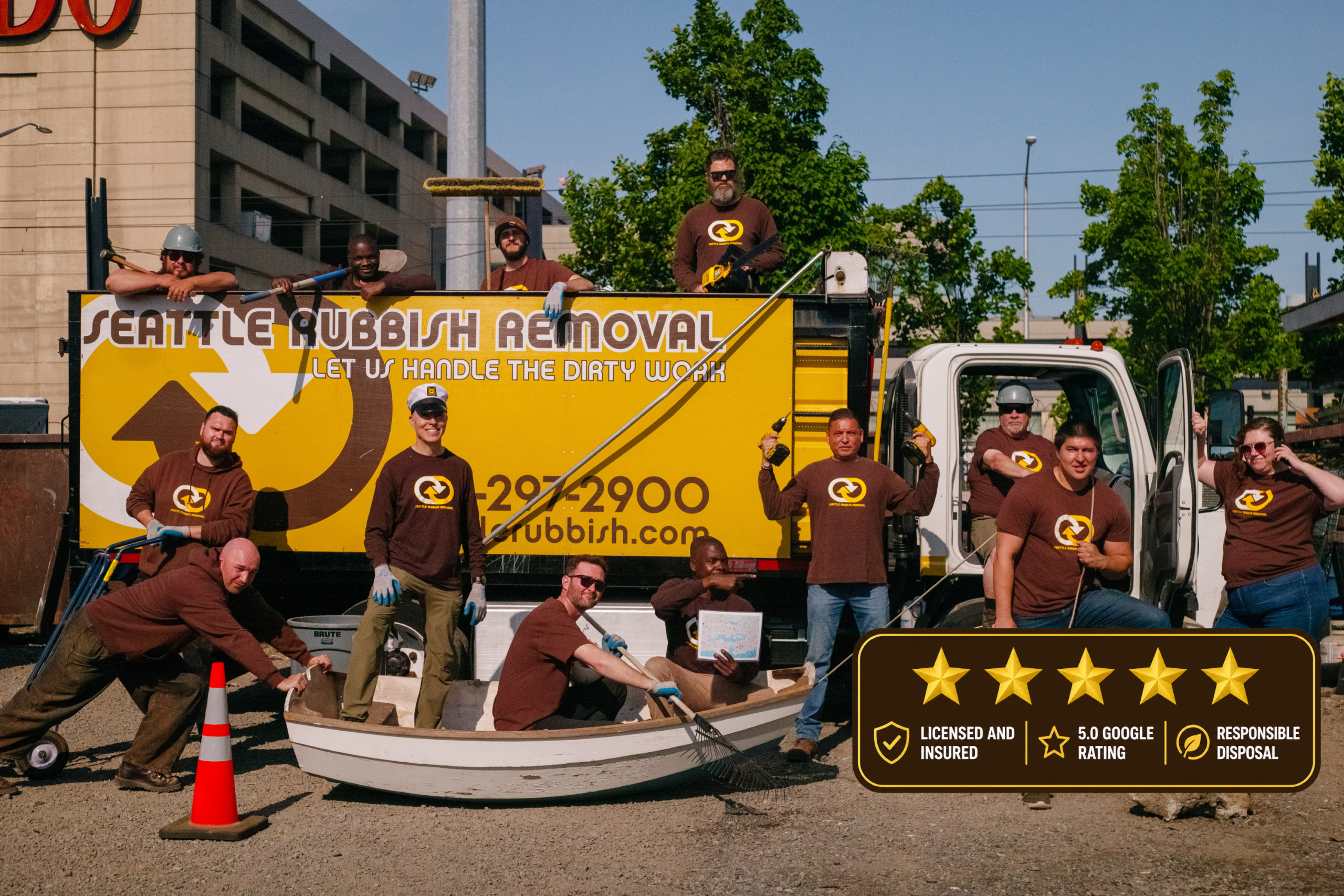 Trash removal crew loading a truck in Seattle