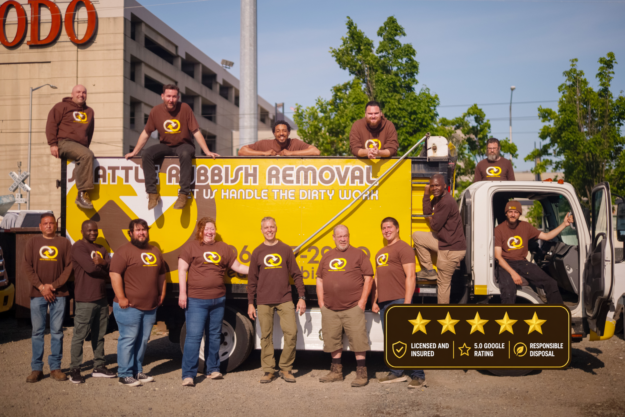 Yard waste removal crew loading a truck in Seattle